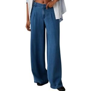 American Eagle Dreamy Drape Stretch High Rise Wide Leg Trouser in Indigo